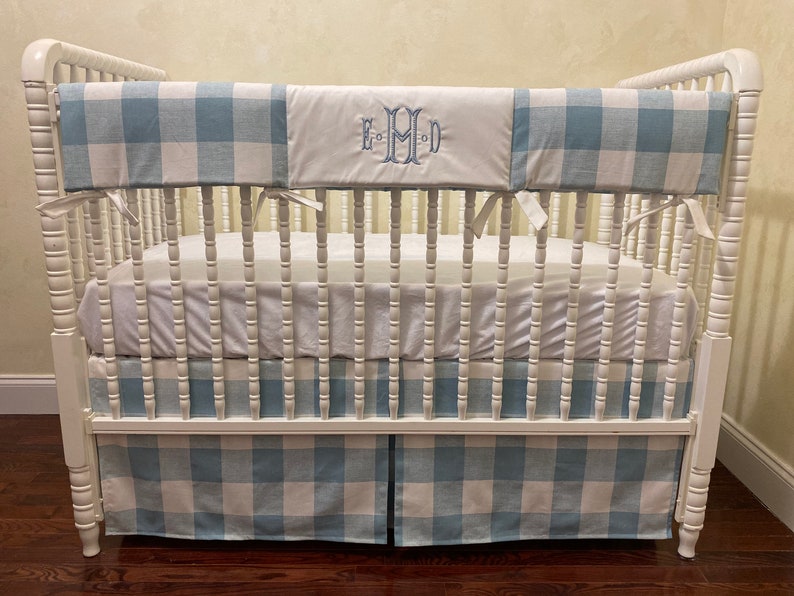 Buffalo Plaid Crib Bedding Set Boy Baby Bedding Light Blue Etsy