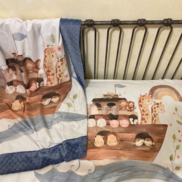 Noah's Ark Crib Bedding Set, Neutral Nursery Bedding, Baby Boy, Baby Girl Crib Sheet, Baby Blanket