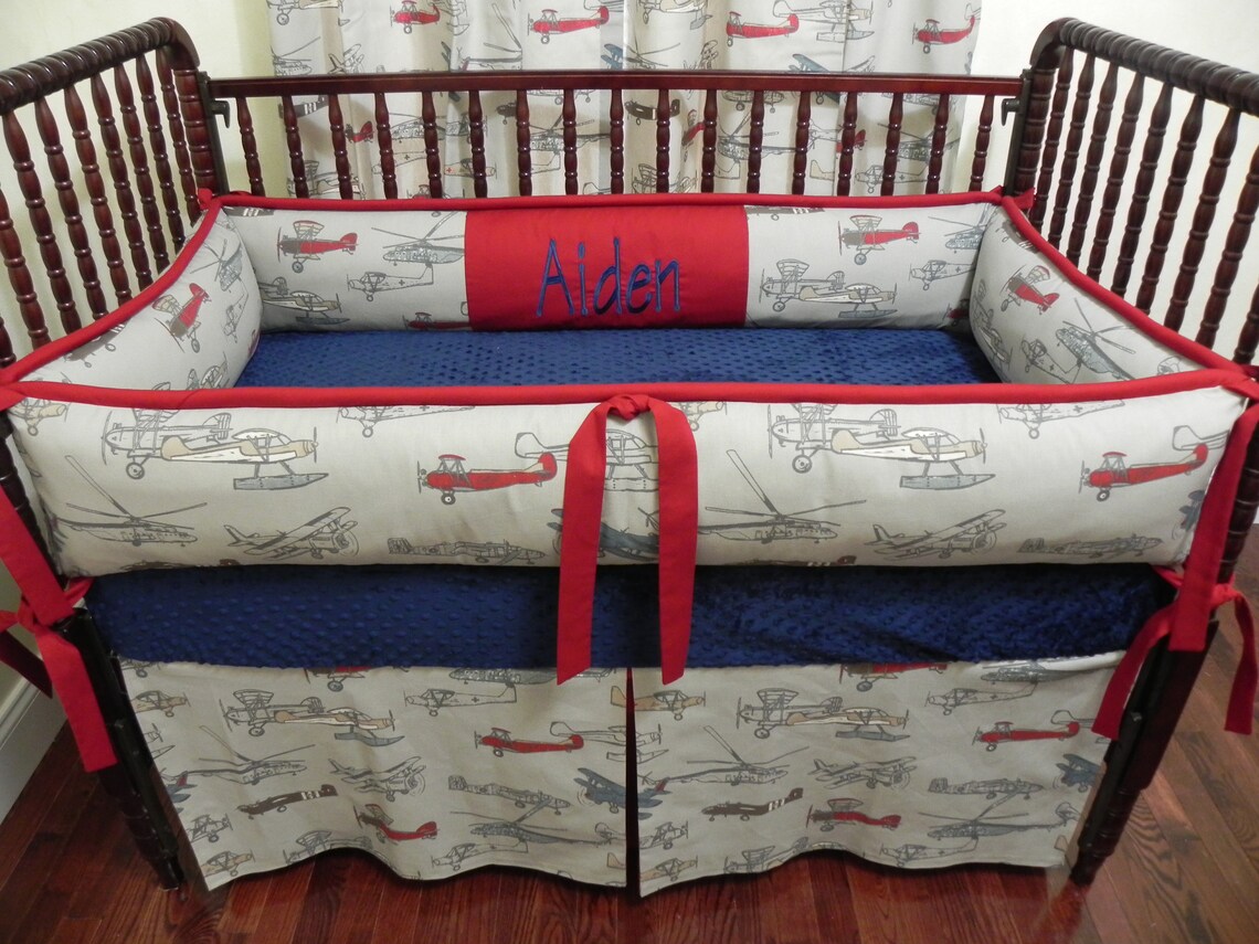 Custom Airplane Crib Bedding Set Aiden Boy Baby Bedding Etsy