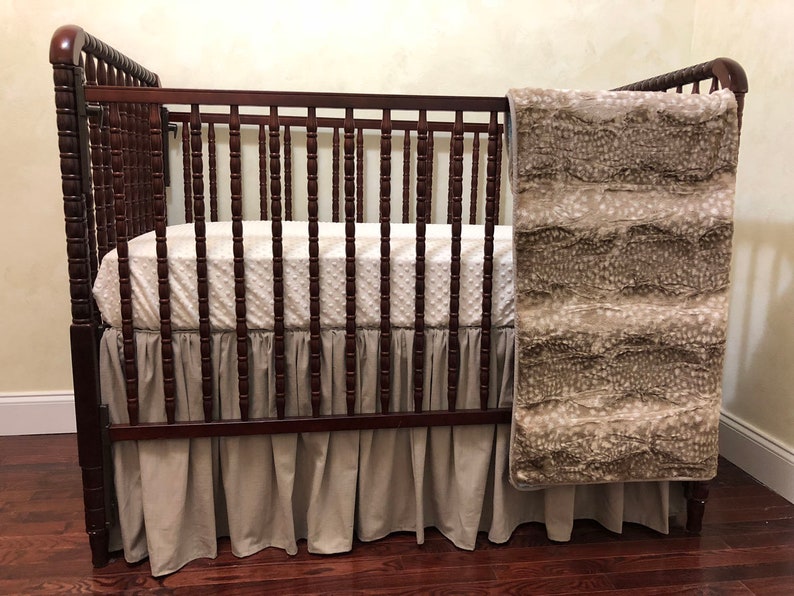 Neutral Woodland Nursery Crib Bedding Set Cream And Khaki Etsy
