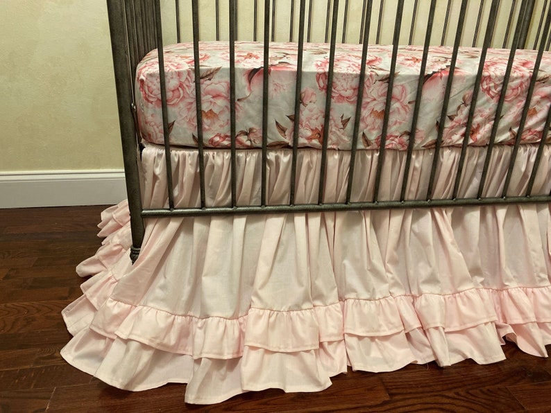 Pale Pink and Floral Baby Girl Crib Bedding Pink Crib Skirt Etsy