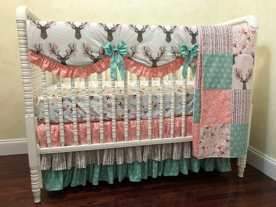Baby Girl Fl Deer Crib Bedding Chelsea Woodland Fawn