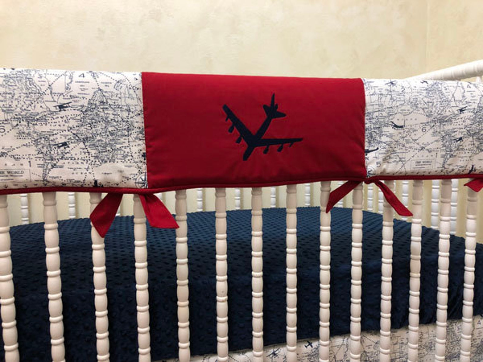 Airplane Crib Bedding Set Boy Baby Bedding Navy and Ruby Etsy
