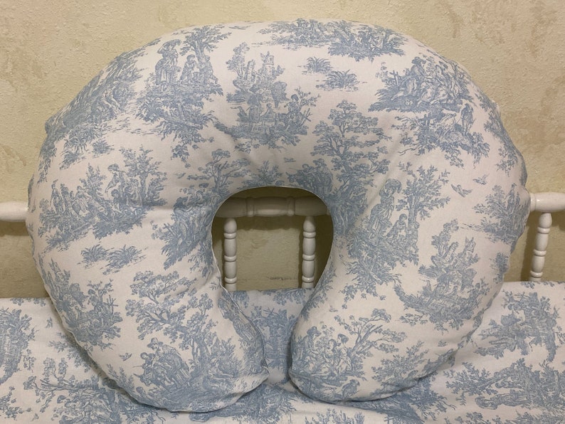 Baby Boy Crib Bedding, Blue Toile, Toile Crib Skirt, Blanket, Crib Bows Nursing Pillow Cover