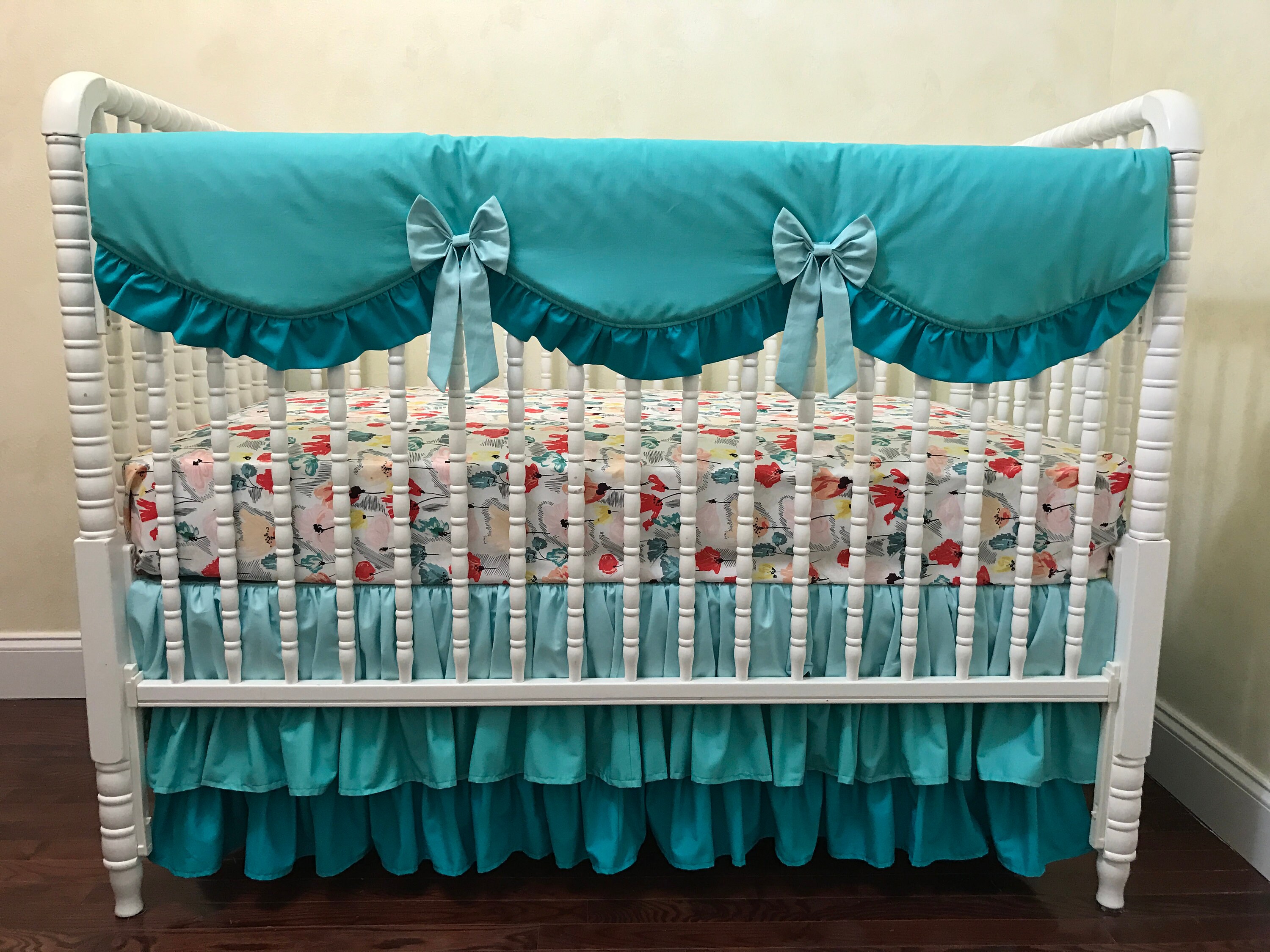 Teal Baby Girl Crib Bedding Girl Baby Bedding Crib Rail Etsy