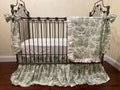 Green Toile Baby Boy, Girl, Neutral Crib Bedding, Standard or Mini Crib Size - Choose Your Pieces