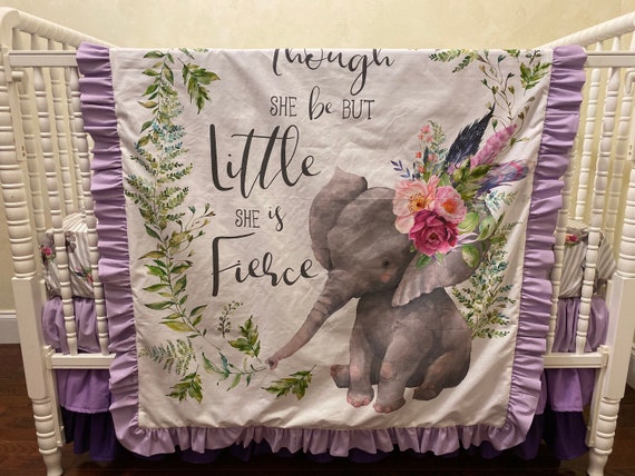 Baby Girl Floral Elephant Crib Bedding Lavender Purple Gray