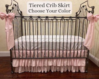 Custom Crib Skirt, 3 Tiered Gathered Style Cotton Crib Skirt, Baby Boy, Baby Girl, Gender Neutral Crib Skirt, Choose Your Color