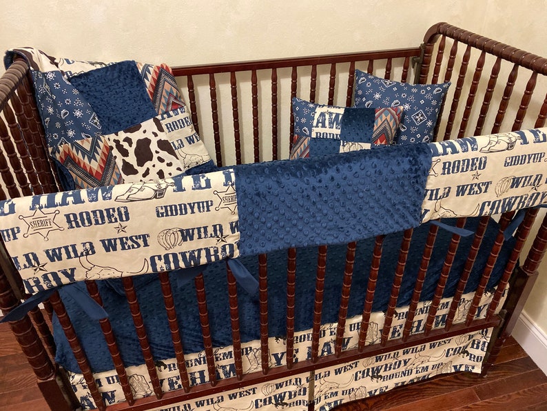 Western Crib Bedding Set Cowboy Baby Bedding Navy Blue Etsy