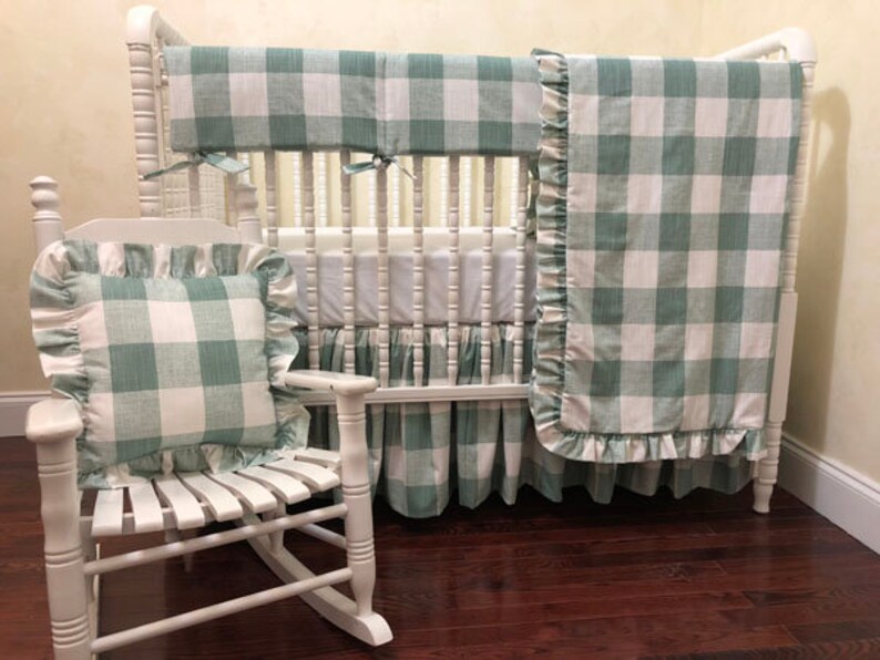 Sage Green Buffalo Plaid Neutral Crib Bedding Baby Bedding Etsy