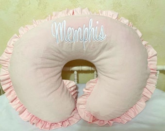 Baby Girl Nursing Pillow Cover, Pale Pink Minky Nursing Pillow Cover with Ruffle, Breastfeeding Pillow Cover