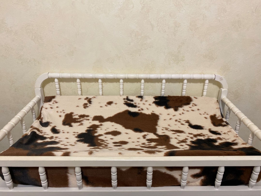 Changing Pad Cover, Pony Minky, Cow Hide Minky, Brown, Black, Cream