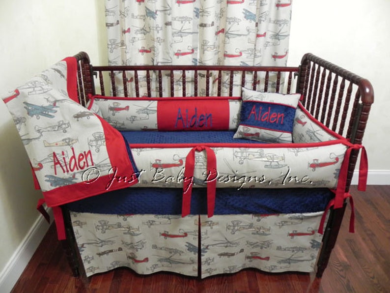 Custom Airplane Crib Bedding Set Aiden Boy Baby Bedding Etsy