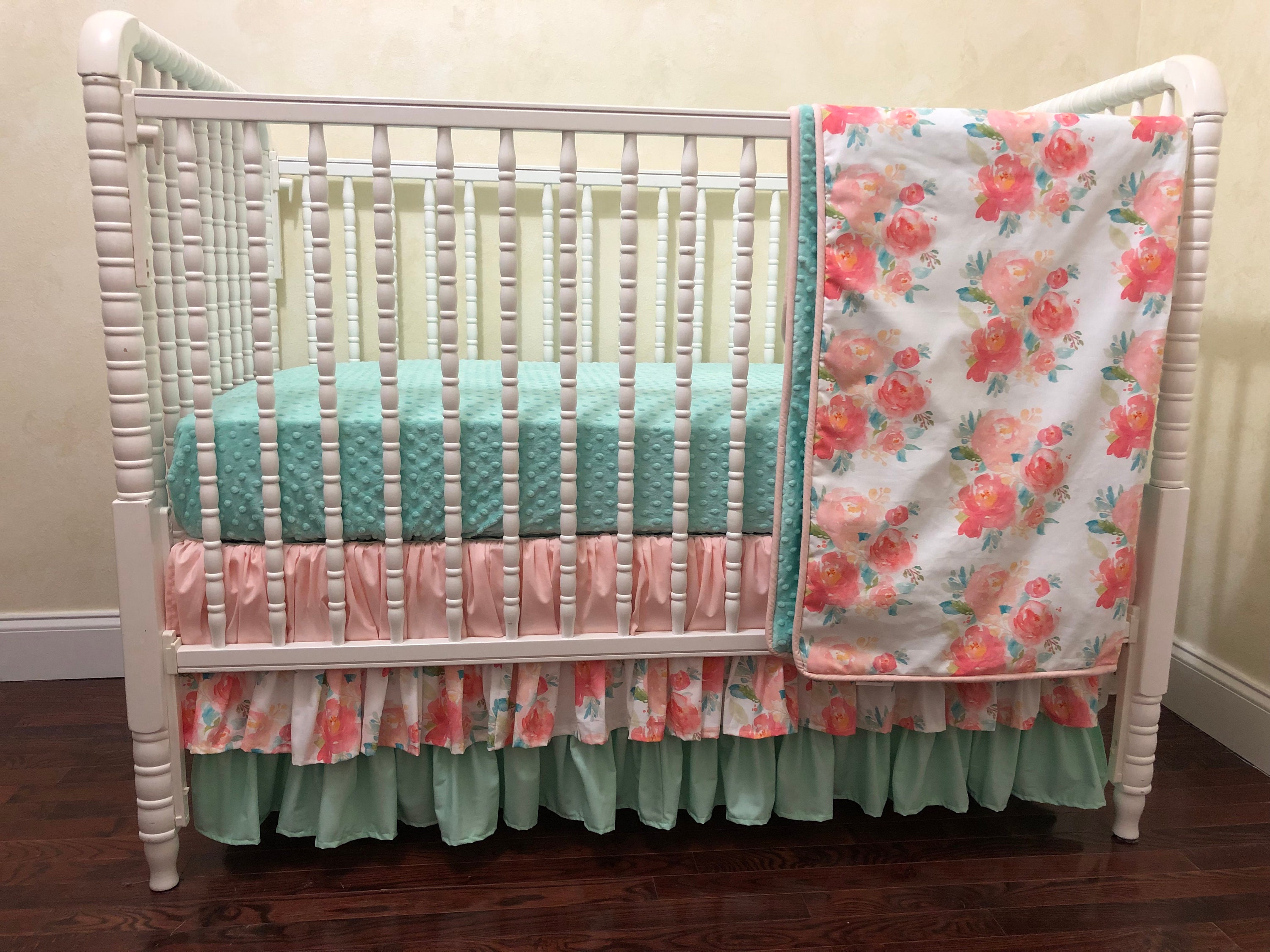 Coral Teal Crib Etsy