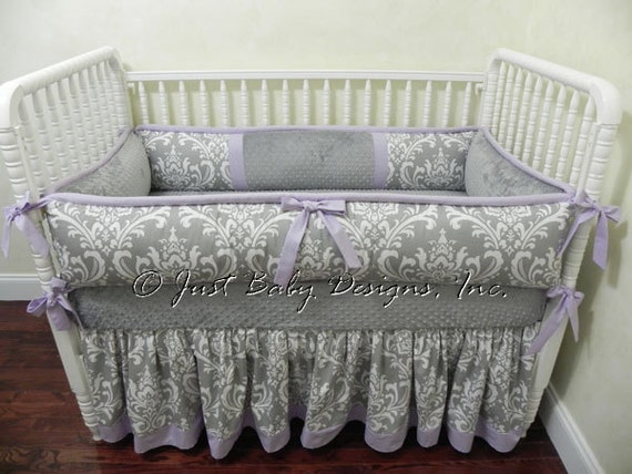 Custom Crib Bedding Sophia Lavender And Gray Girl Baby Etsy