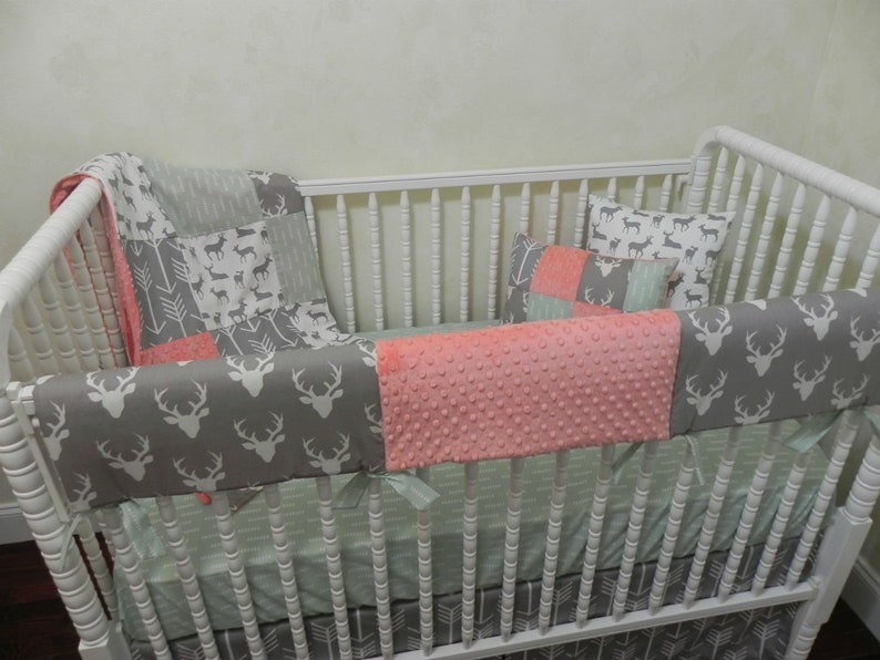 Baby Girl Woodland Nursery Crib Bedding Deer In Gray Mint And C