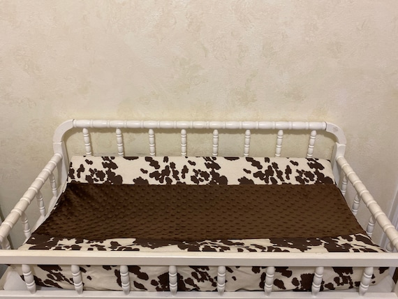 Changing Pad Cover- Cowhide With Brown Minky Dot, Pony Hide, Baby