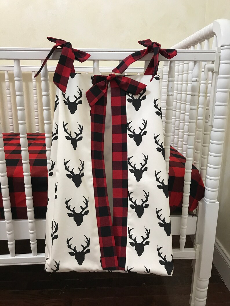 Diaper Stacker Black Deer with Red & Black Buffalo Plaid image 1