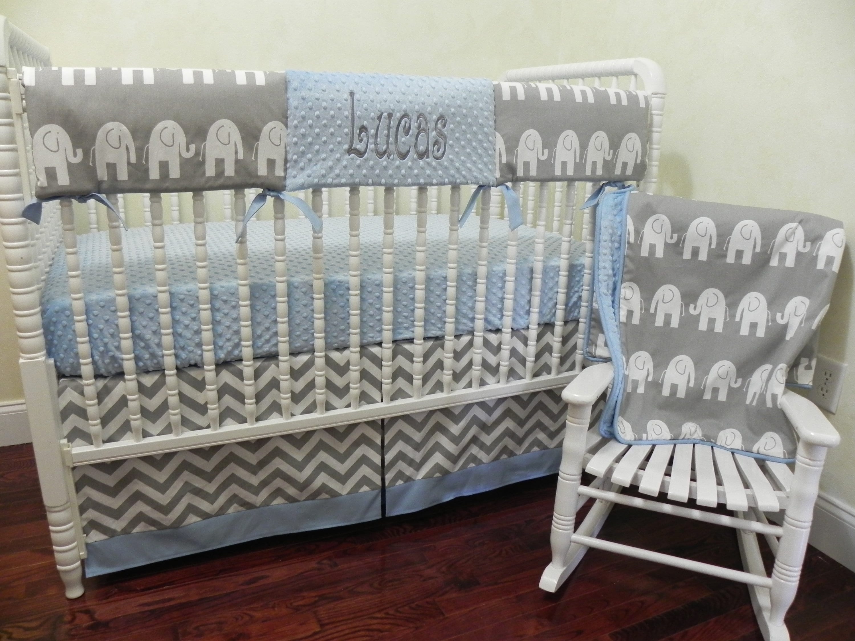 baby boy elephant crib set