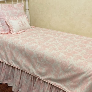 Pink Toile Kid Bedding, Twin, Full, Queen Size Bedding, Girl Twin Bedding, Toile Bedding in Pink and White