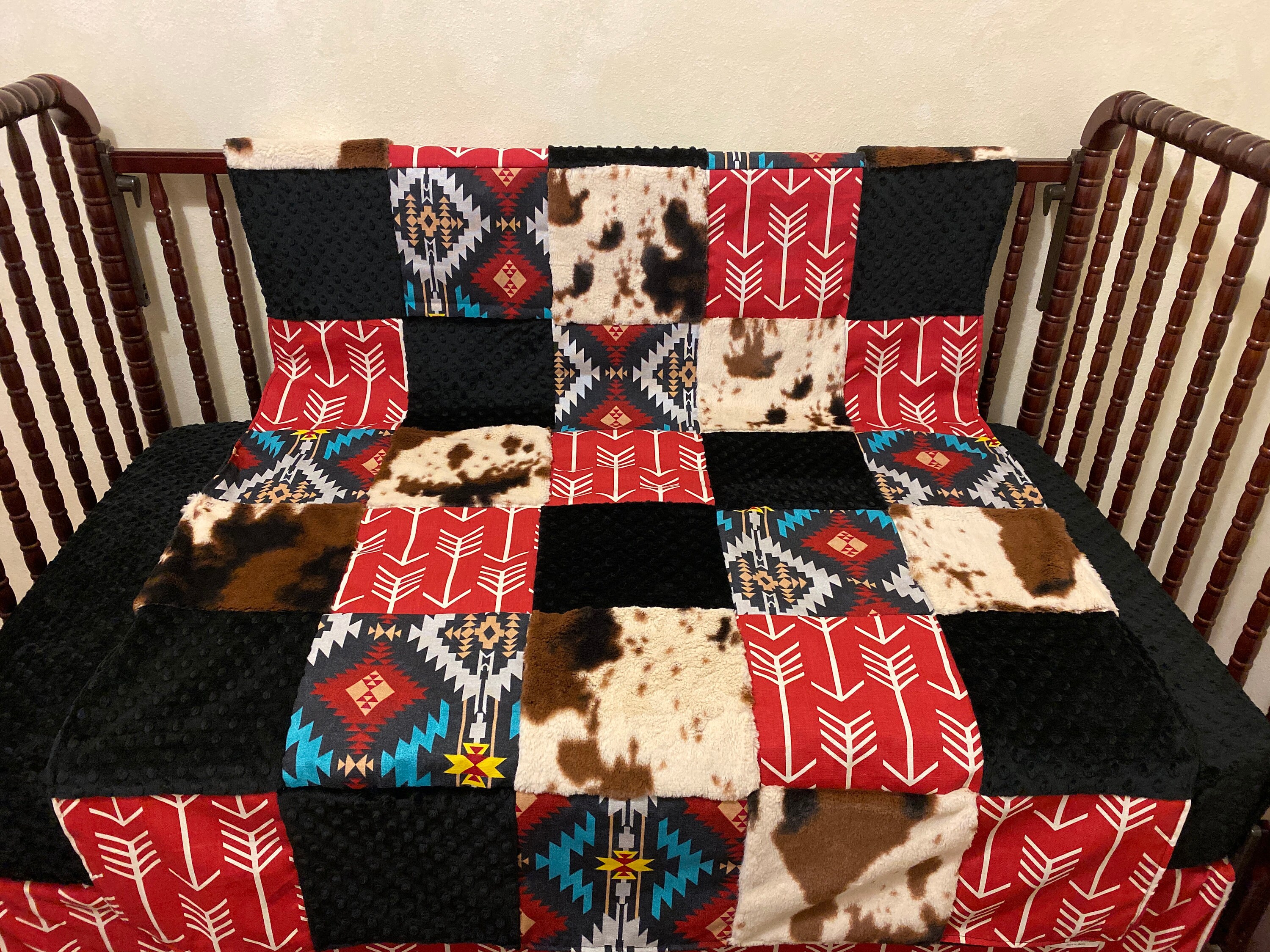 Aztec Crib Bedding Western Baby Bedding Cow Hide Crib Rail Etsy