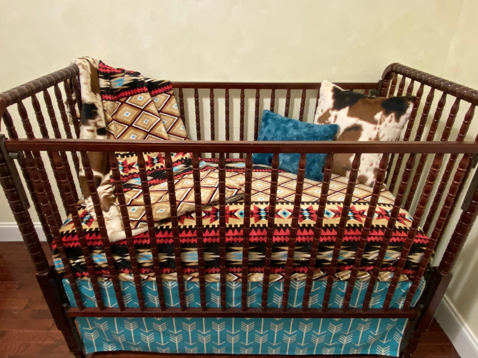 Cowhide Baby Bedding Aztec Crib Bedding Southwestern Baby Etsy