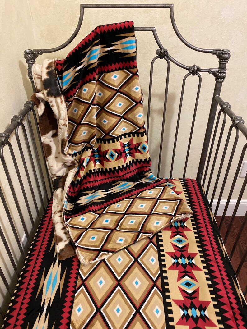 Cowhide Baby Bedding Aztec Crib Bedding Southwestern Baby Etsy