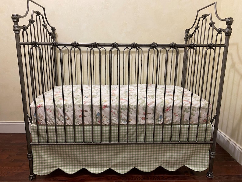 Sage Green Gingham with Nursery Rhyme Toile Baby Crib Bedding, Boy, Girl, Neutral Standard or Mini Crib Size, Choose Your Pieces image 3