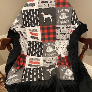 Firefighter Baby Blanket, Firetruck Baby Blanket, Personalized Baby Blanket