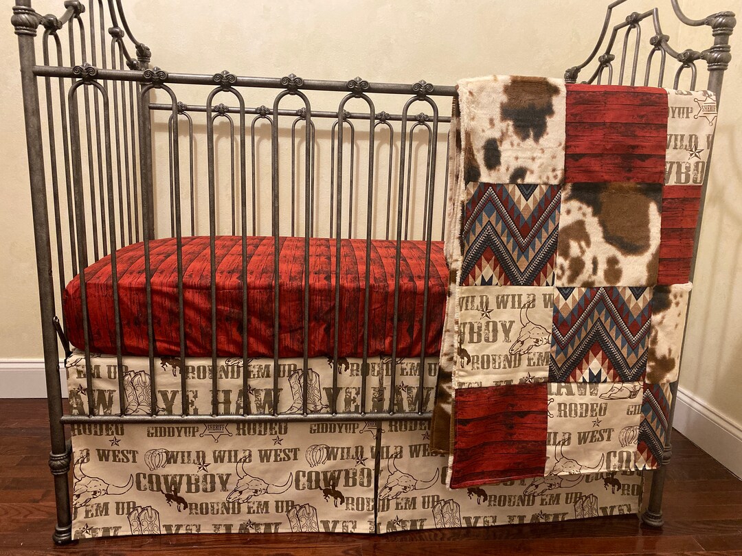 Baby Boy Western Crib Bedding, Cowboy Baby Bedding, Brown, Cream, and