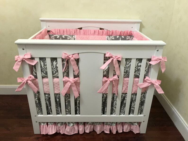 Baby Girl MINI CRIB Bedding Pink and Gray Mini Crib Bedding Etsy