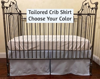 Custom Crib Skirt, Tailored, Pleated Style Cotton Crib Skirt, Baby Boy, Baby Girl, Gender Neutral Crib Skirt, Choose Your Color