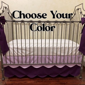 Custom Tiered Scallop Edge Cotton Crib Skirt, Baby Boy, Baby Girl, Gender Neutral Crib Skirt, Optional Crib Bows, Choose Your Color
