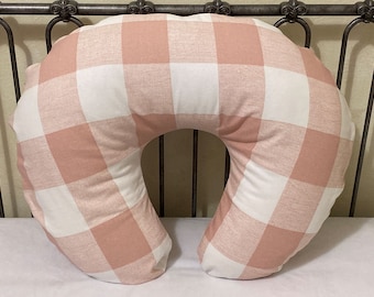 Blush Pink Plaid Nursing Pillow Cover