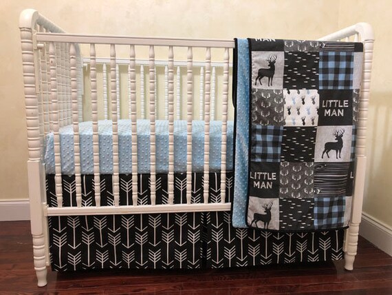 Boy Crib Bedding Little Man Buck Deer Black Arrows Light Etsy