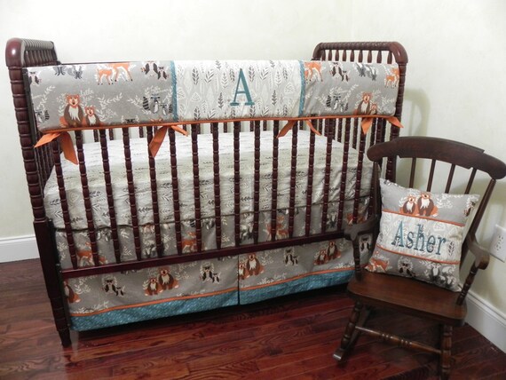Woodland Animals Crib Bedding Set Asher Boy Crib Bedding Etsy