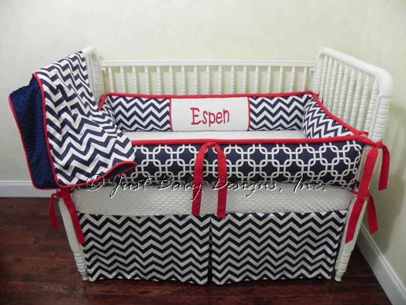 Boy Crib Bedding Set Espen Boy Baby Bedding Navy Red Baby Etsy