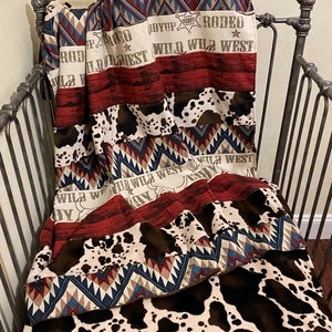 Cowboy Baby Bedding, Western Crib Bedding, Toddler Bedding, Fitted Minky Sheet, Blanket
