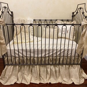 Ivory Natural Toile Crib Bedding, Baby Boy, Baby Girl Crib Bedding, Neutral Baby Bedding, Toile Crib Skirt, Blanket, Nursery Bows