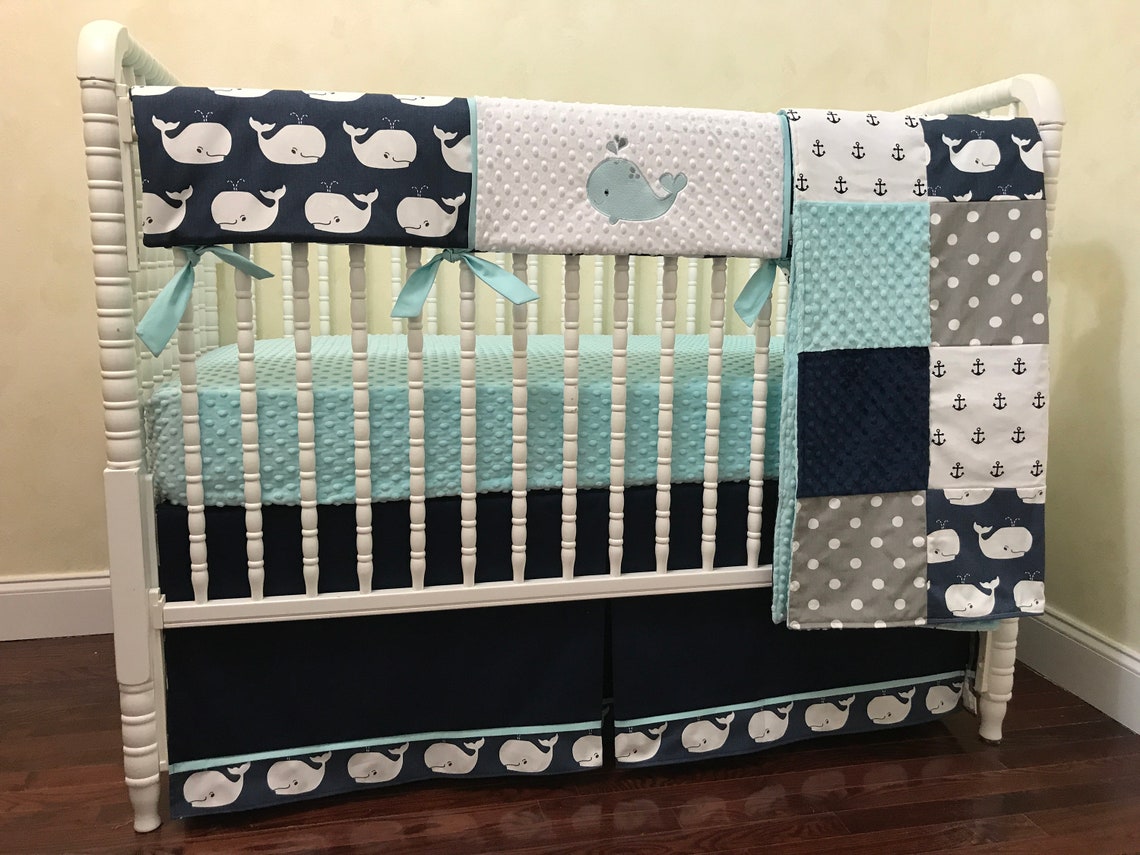 Whale Crib Bedding Set Kei Boy Baby Bedding Nautical Crib Etsy