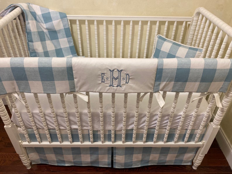 Buffalo Plaid Crib Bedding Set Boy Baby Bedding Light Blue Etsy