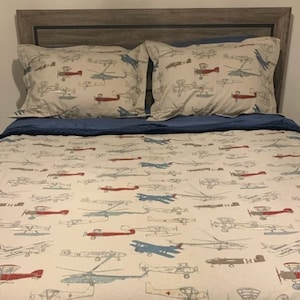 Airplane Kid Bedding, Twin, Full, Queen Size Bedding, Boy Twin Bedding, Vintage Airplanes Bedding