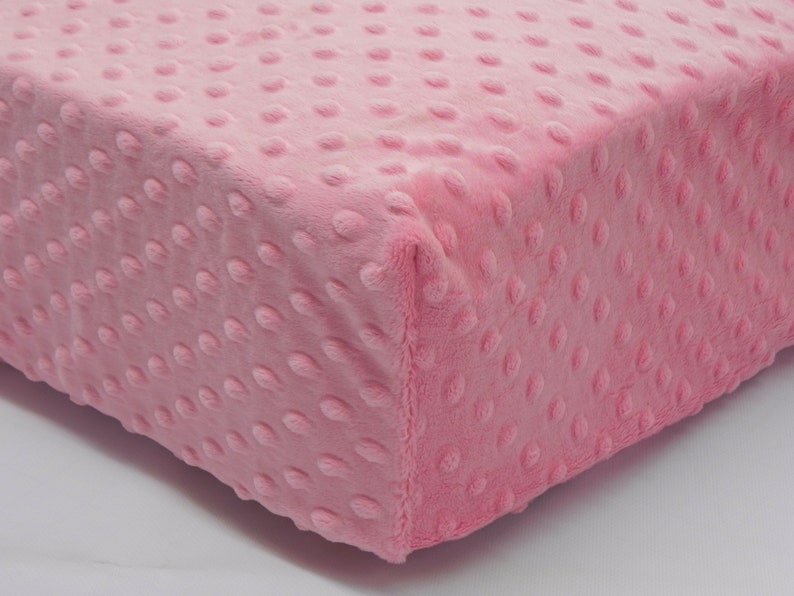 Minky Dot Medium Pink Crib Sheet, Mini Crib Sheet image 1