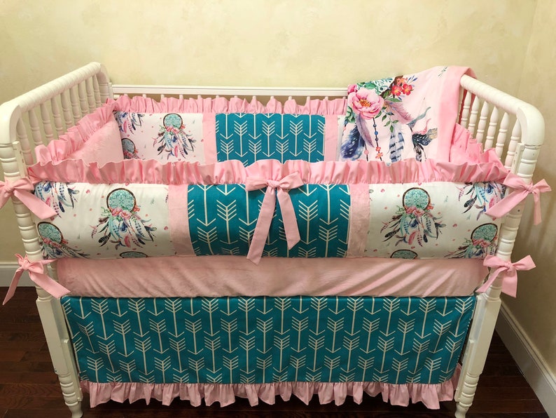 Dream Catcher Baby Bedding Set Girl Crib Pink And Teal 1 4 Pieces