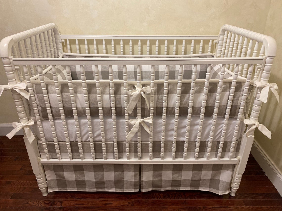 Baby Boy Buffalo Plaid Crib Bedding Khaki Taupe Plaid Crib Etsy