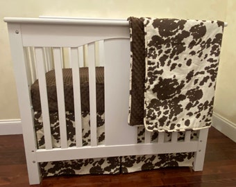 Baby Boy MINI CRIB Bedding, Cowhide Crib Bedding, Pony Hide, Cowboy Mini Crib Bedding, Western Baby Bedding