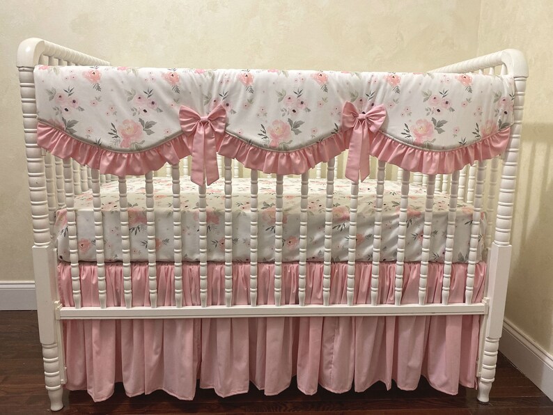 Baby Girl Pink Floral Crib Bedding Pink Blush Roses Baby Etsy