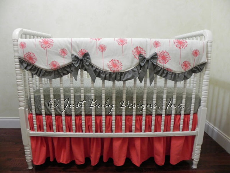 Coral Gray Crib Bedding Set Brynn Girl Baby Bedding Etsy
