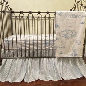 Classic Pooh Blue Toile Crib Bedding Set, Baby Boy Crib Bedding Set, Crib Sheet, Crib Skirt, Baby Blanket, Classic Winnie the Pooh