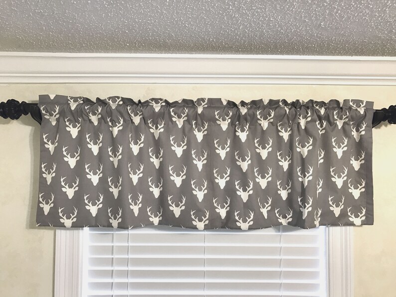 Gray Deer Nursery Valance Curtain Panels Etsy